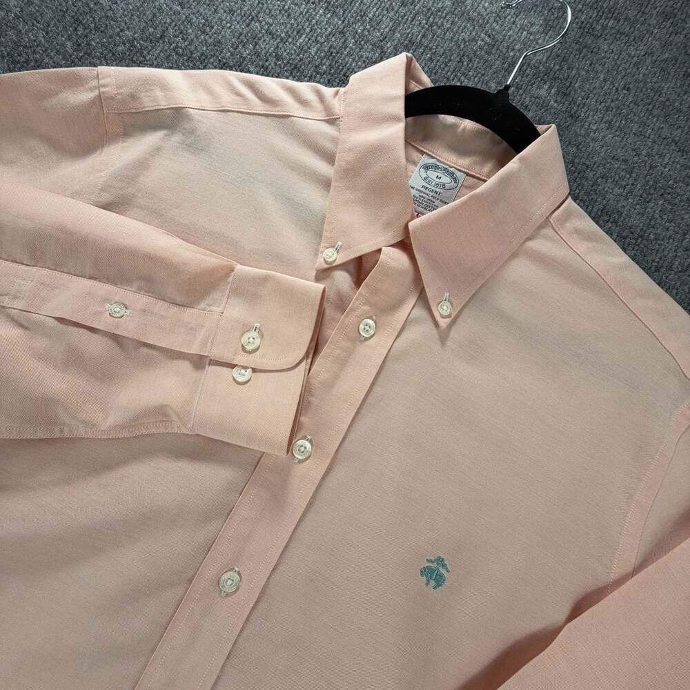Brooks Brothers Mens M Regent Shirt Peach Supima Cotton Non Iron Button Down
